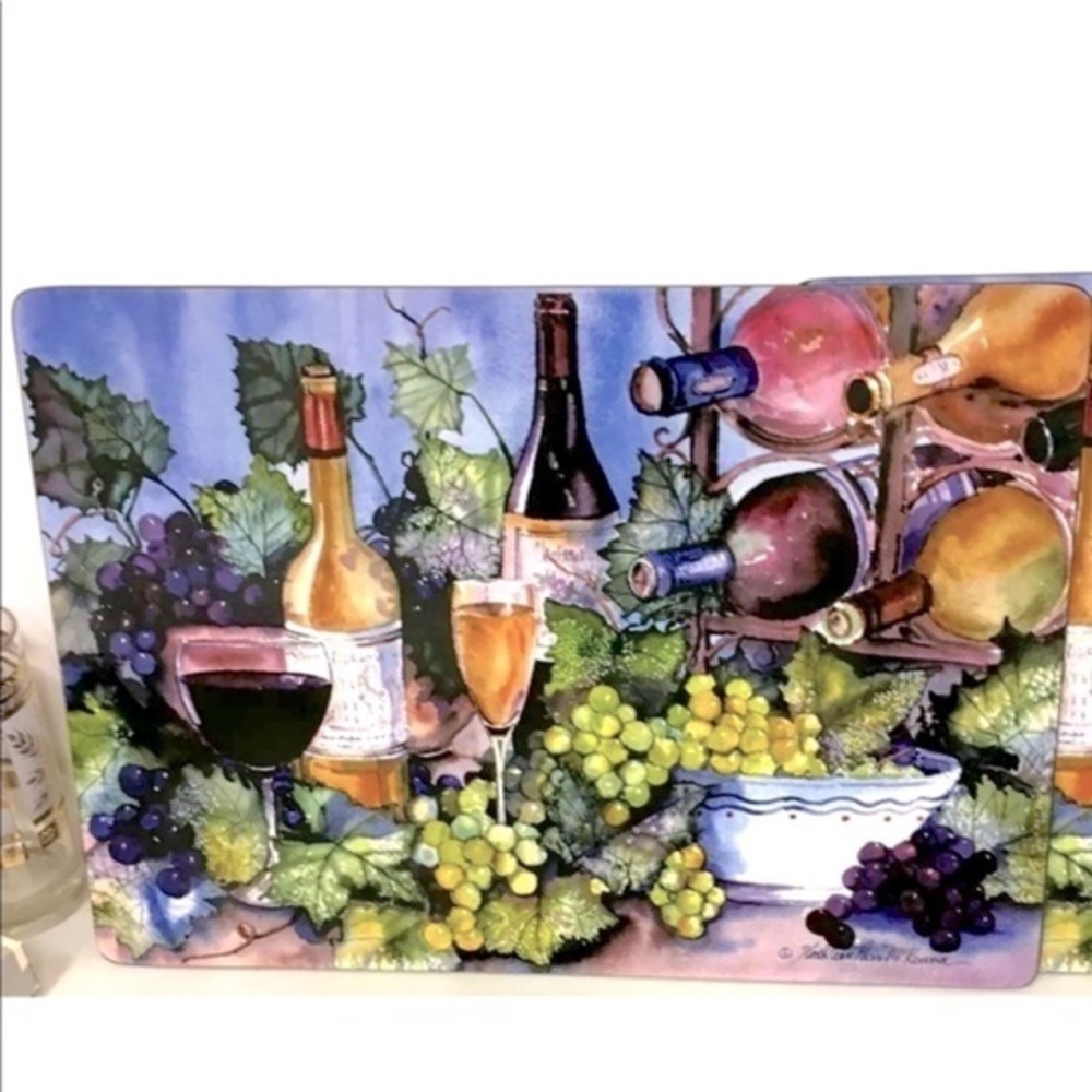 Set of 4 Wine Grapes Cork Backed Placemats Signed